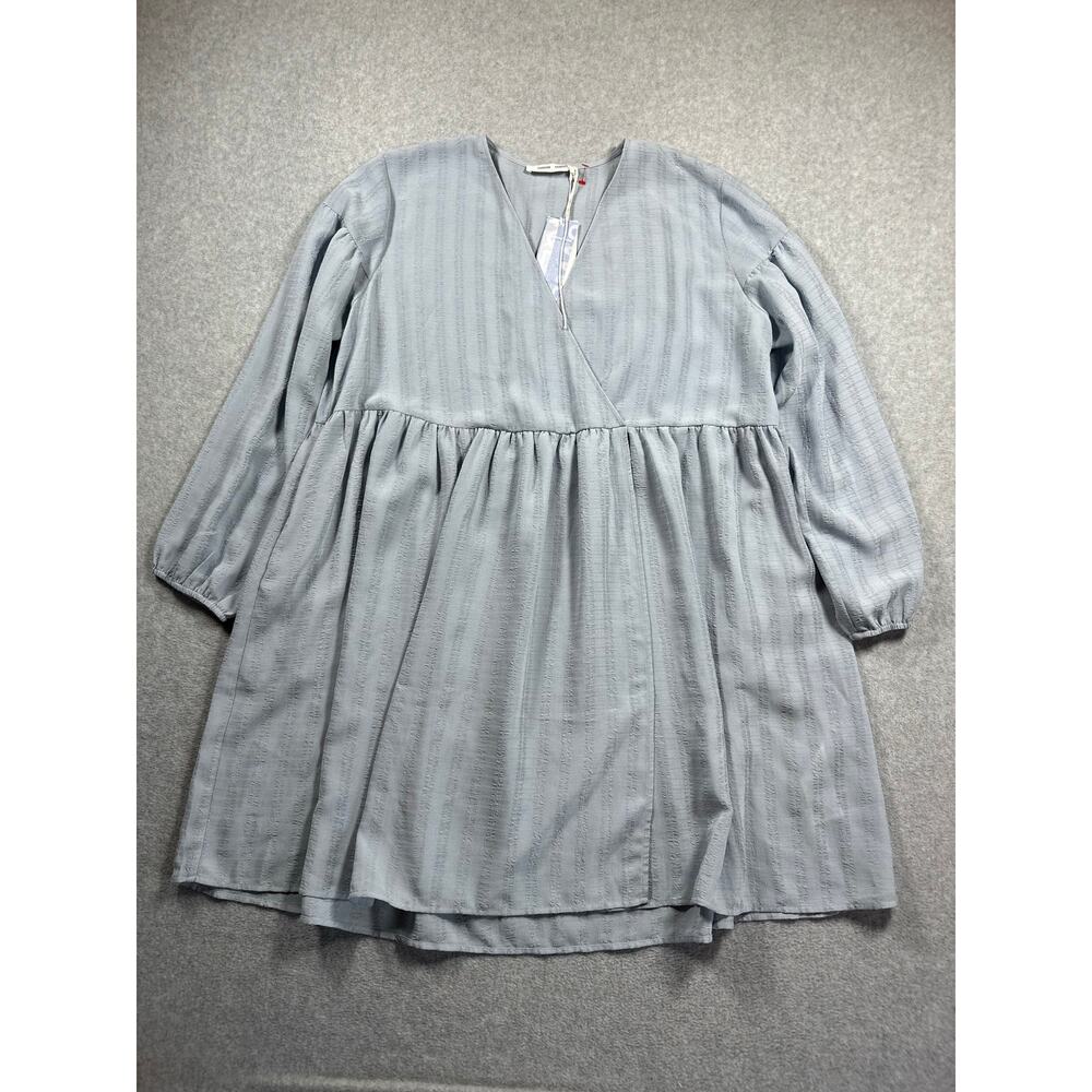 Samsøe Samsøe Wrap Mini Smock Dress Women's XL Dusty Blue Ribbed NWT